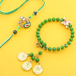 Bhaiya Bhabhi Green Beaded Peacock Rakhis