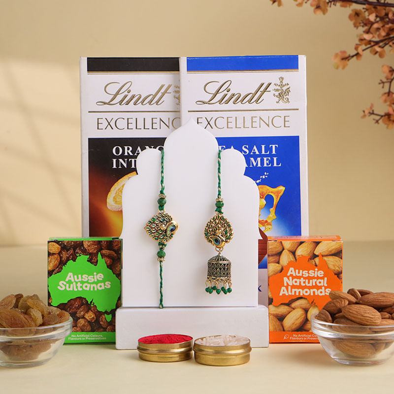 Bhaiya Bhabhi Kundan Rakhis With Gourmet Treats