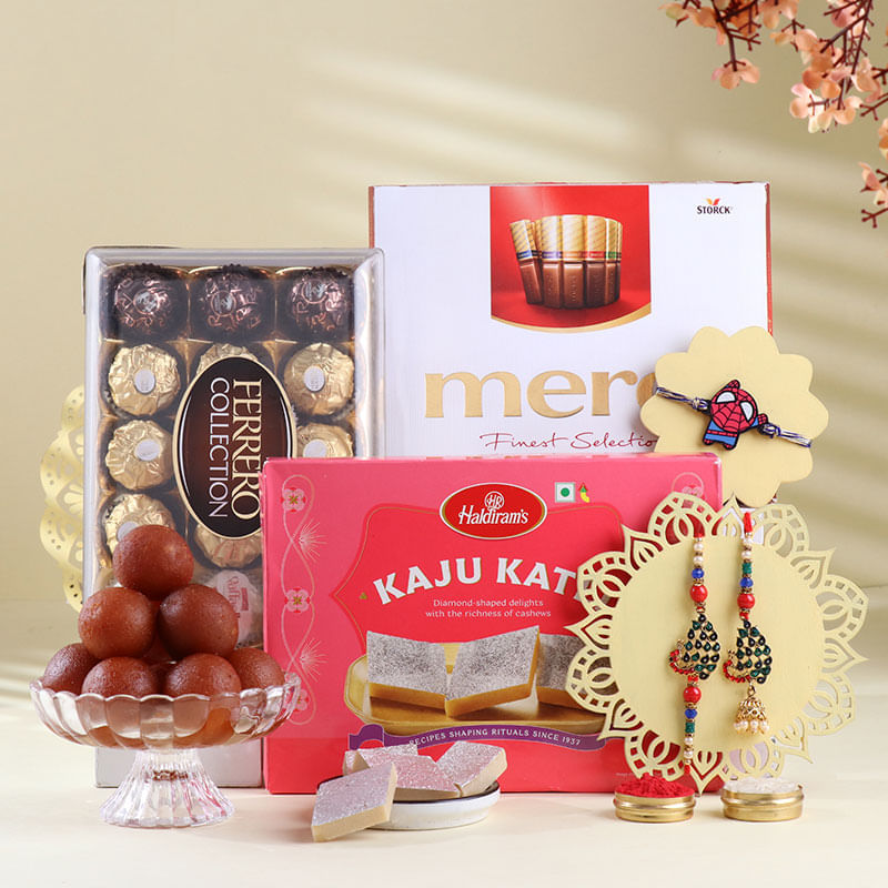 Bhaiya Bhabhi N Baby Rakhi Trio With Gourmet Sweets