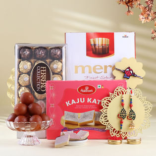 Bhaiya Bhabhi N Baby Rakhi Trio With Gourmet Sweets-Belgium