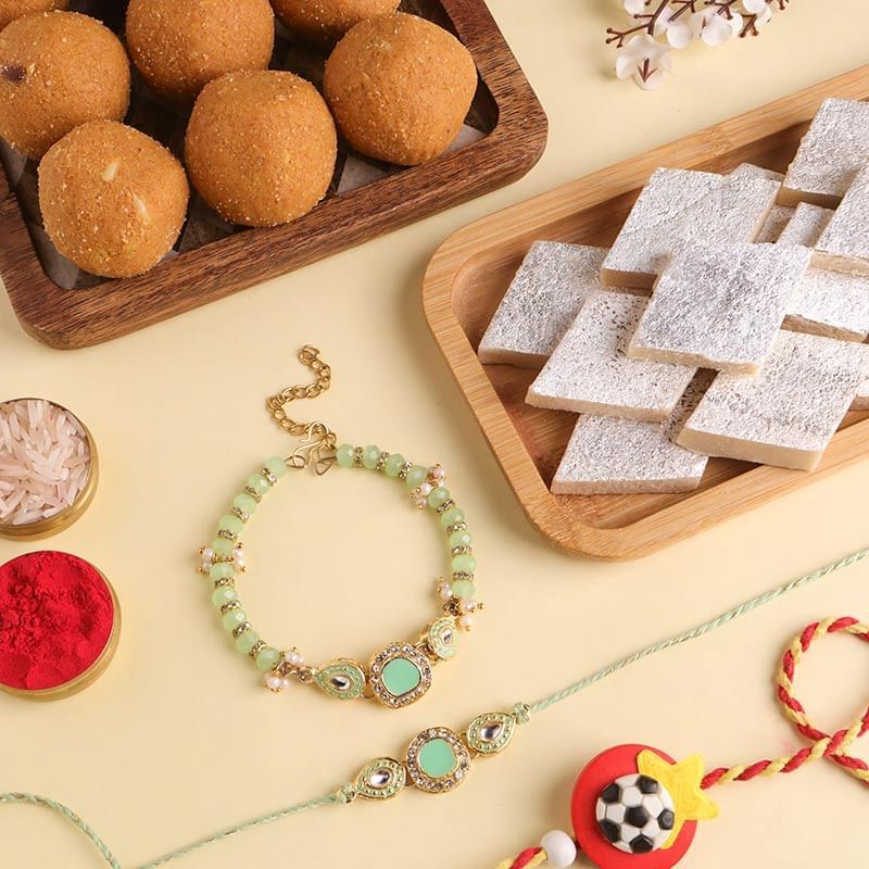Bhaiya Bhabhi N Football Rakhi With Sweets