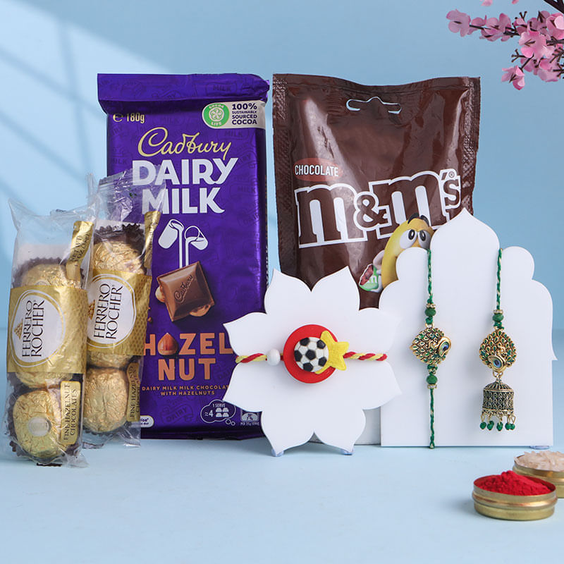 Bhaiya Bhabhi N Football Rakhis With Chocolates