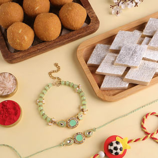 Bhai Bhabhi N Football Rakhi With Sweets