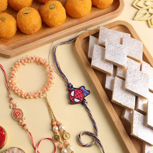 Bhaiya Bhabhi N Spiderman Kids Rakhi With Sweets