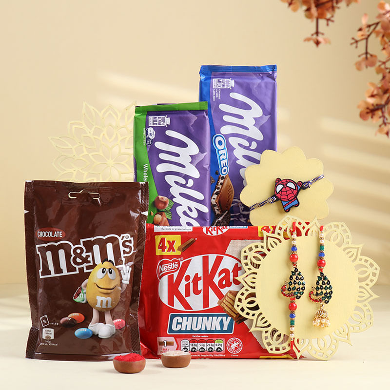 Bhaiya Bhabhi N Spiderman Rakhi With Chocolates