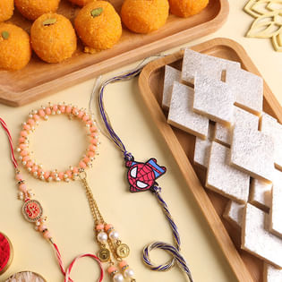 Bhaiya Bhabhi N Spiderman Rakhi With Sweets