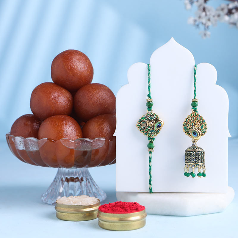 Bhaiya Bhabhi Peacock Rakhi With Gulab Jamun-UK