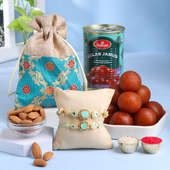 Set of 2 Bhaiya Bhabhi Stone Rakhi with Almonds and Haldirams Gulab Jamun