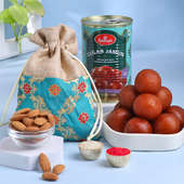 Set of 2 Bhaiya Bhabhi Stone Rakhi with Almonds and Haldirams Gulab Jamun