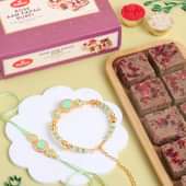 Charming Bhaiya Bhabhi Rakhi Set With Rose Aam Papad Burfi