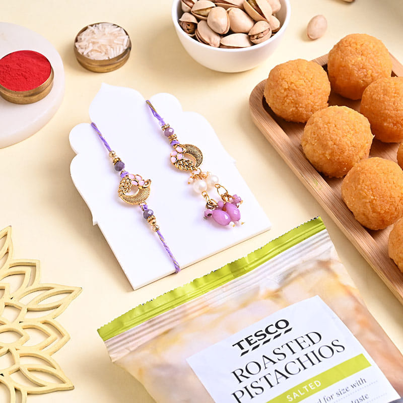 Bhaiya Bhabhi Rakhi Set With Ladoos N Pistachios