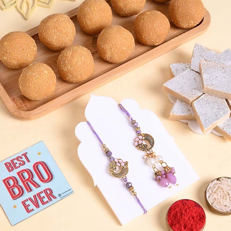 Bhaiya Bhabhi Rakhi With Kaju Katli N Besan Ladoos