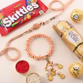 Rakhi Set for Bhaiya Bhabhi With Ferrero Rocher  N Skittles