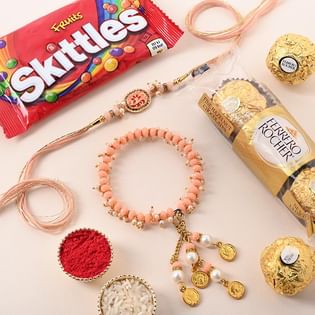 Rakhi Set for Bhaiya Bhabhi With Ferrero Rocher N Skittles