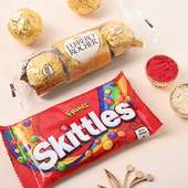 Rakhi Set for Bhaiya Bhabhi With Ferrero Rocher  N Skittles