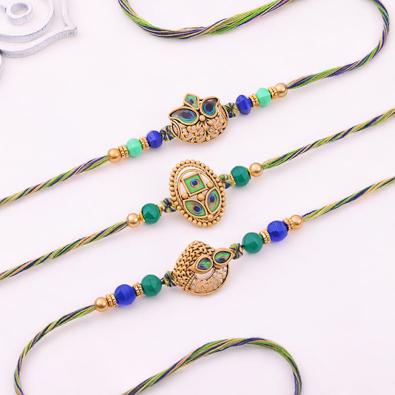 Peacock Feather Rakhi Set of 3