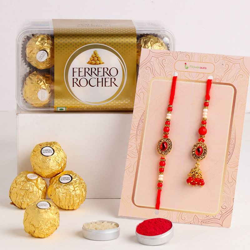 Set of 2 Rakhi with Chocolates for Bhaiya Bhabhi