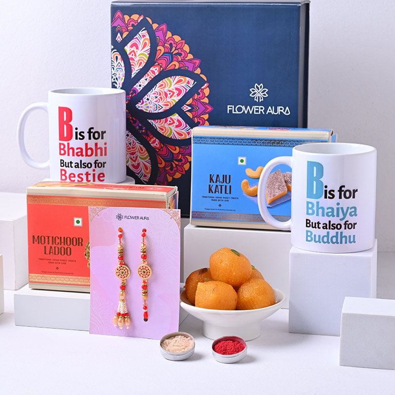 Bhaiya Bhabhi Rakhis With Ladoo Kaju Katli N Mug
