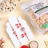 Bhaiya Bhabhi Ruby Rakhi Set With Cashews