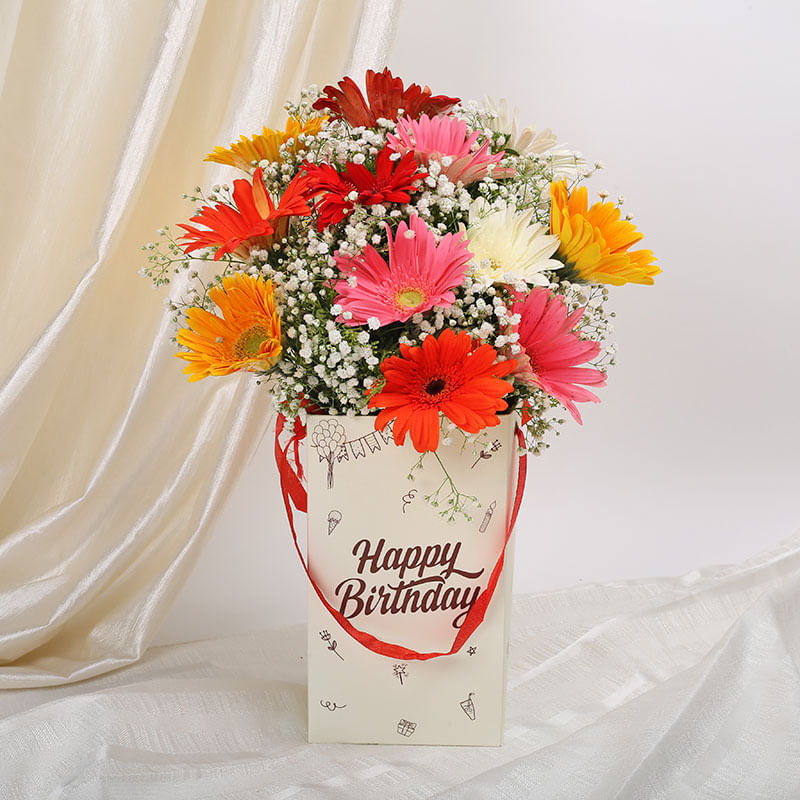 Mixed Color Gerberas in Birthday Box