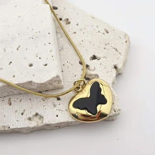 Black Butterfly Heart Necklace