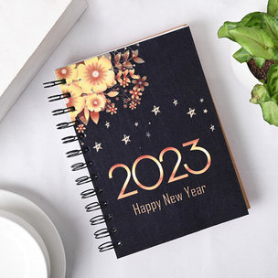 Black Floral Print New Year Diary