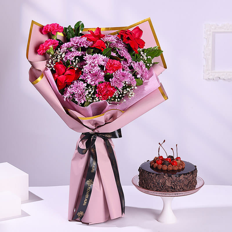 Black Forest Cake With Crimson Blooms