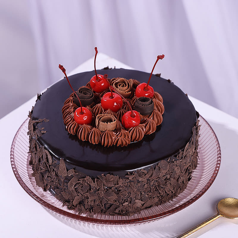 Black Forest Cake With Crimson Blooms