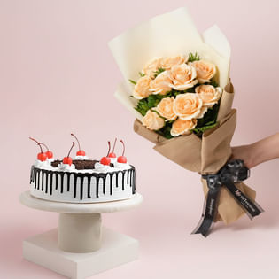 Black Forest Cake With Peach Roses