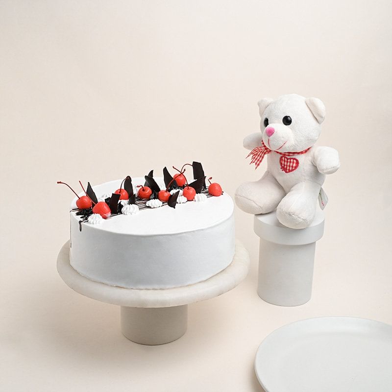 Black Forest Cherries Cake N Cute Teddy Duo