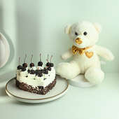 Black Forest Heart Cake N White Teddy Combo