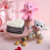 Black Forest Heart Cake With Teddy Bears N Chocolate