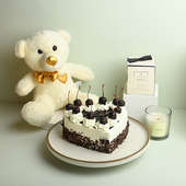 Black Forest Heart Cake With White Teddy N Scented Candle