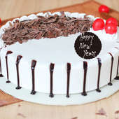 Side View of Black Forest Happy New Year Cake 