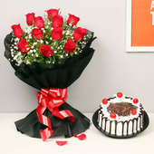 Red Roses with Blackforest Cake Combo