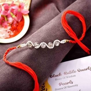 Black Rutile Quartz N Pearl Semi Precious Stone Rakhi