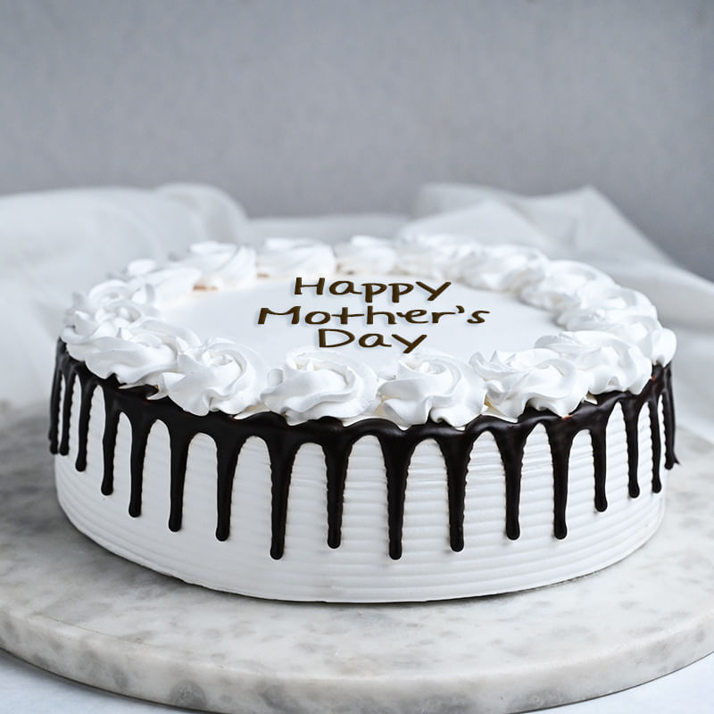 Side View of Black White Delight Mothers Day Cake