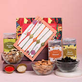 Order Set of 5 For Brother With Dry Fruits Online - Blackcurrants Almonds With Healthy Mix N Vibrant Rakhis