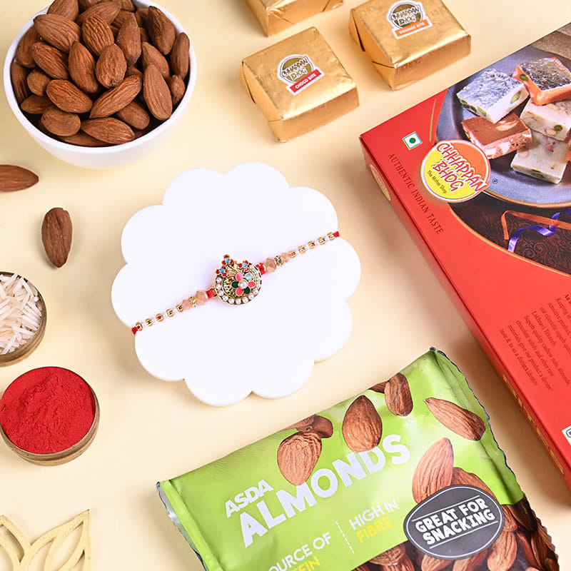 Blessed Ganesha Rakhi With Mewa Bite N Almonds