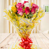 Top view of mixed roses bouquet - Second gift of Blissful Gift Combo
