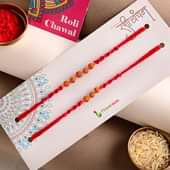 Send Blissful Beaded Rudraksh Rakhis Online For Brother