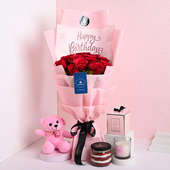 Blissful Birthday Roses With Jar Cake Teddy N Candle