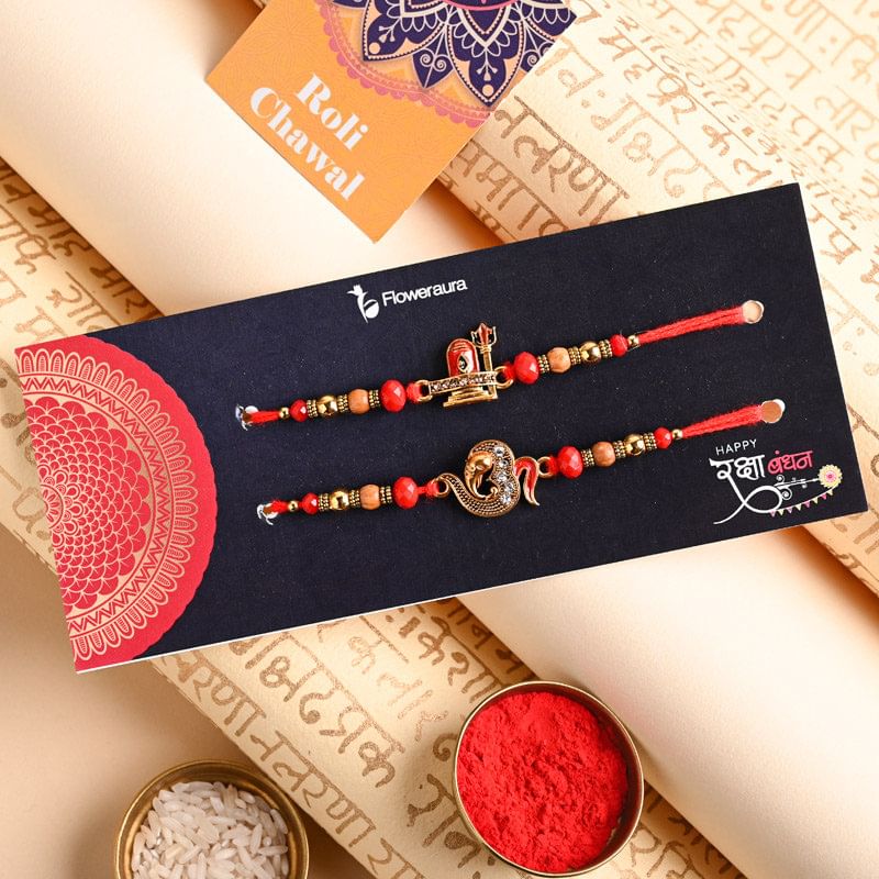 Buy Blissful Duo Of Shivling And Om-Ganesha Rakhi - Online Divine rakhi For Brother