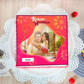 Top View of Rudraksha Rakhi With Personalised Photo Cake