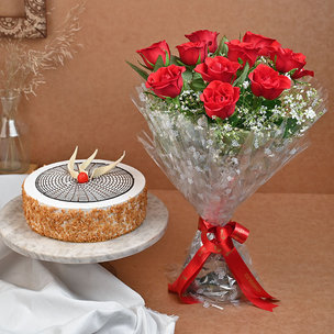 Roses N Butterscotch: Ten Red Roses and Half Kg Butter Scotch Cake