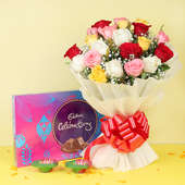 Diwali Gift Combo of Chocolates and Flowers with Diyas