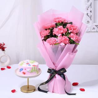 Blooming Love Choco Cake With Pink Carnations