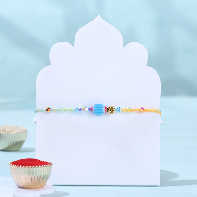 Blue Beaded Rakhi With Trail Mix N Bbq Almonds