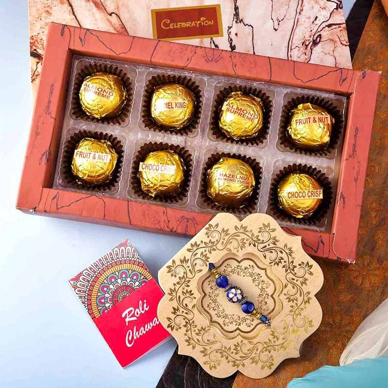 Blue Beads Choco Rakhi Combo