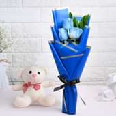 Blue Beauty Roses N Plush Teddy